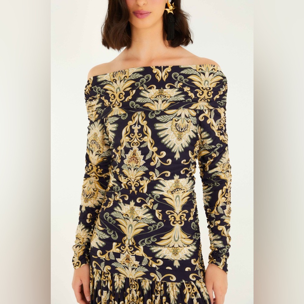 FARM Rio Black and Gold Off-Shoulder Maxi Dress - Picture 2 of 13